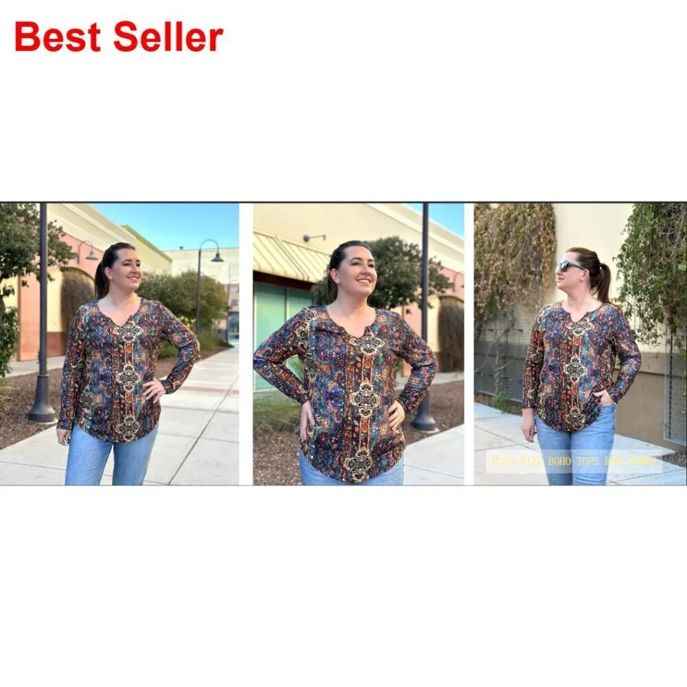 Long Sleeve V Neck Tunic Blouse, Polyester Spandex, Loose Fit for Work Casual